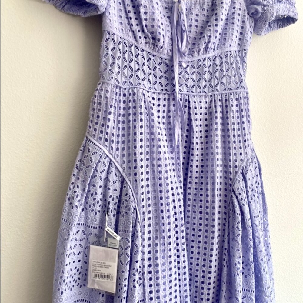 Self-Portrait Lilac Cotton Broderie Anglaise Midi Dress - Picture 6 of 16